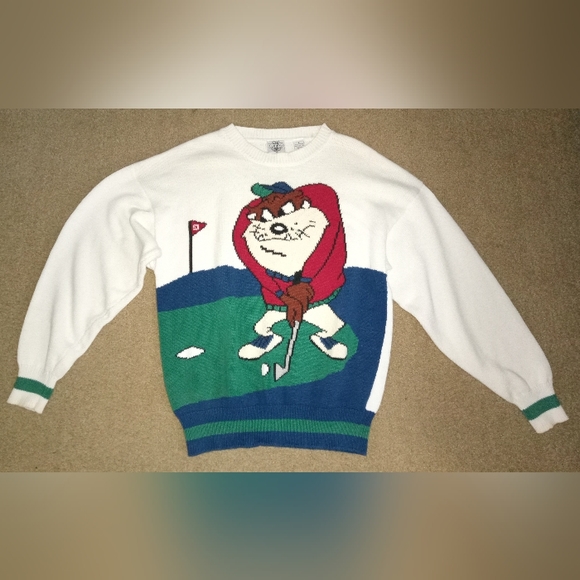 VINTAGE Acme Clothing TAZ golf sweater rare men's Large - Picture 2 of 6